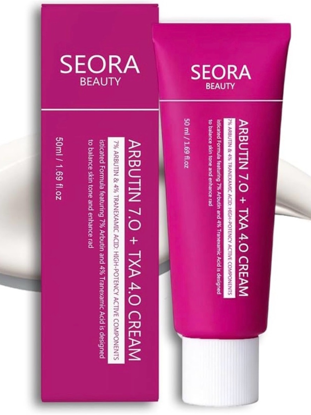 SEORA Beauty Arbutin 7.0 + TXA 4.0 Cream — Bold Magenta Packaging